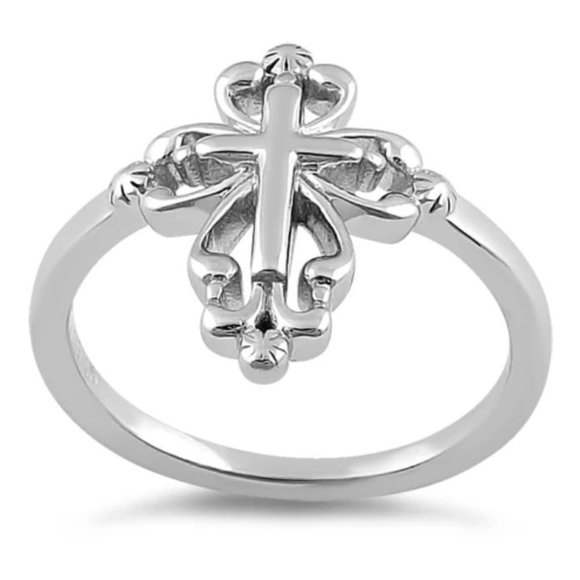 925 STERLING SILVER Cross High Polished Ring - Picture 14 of 14